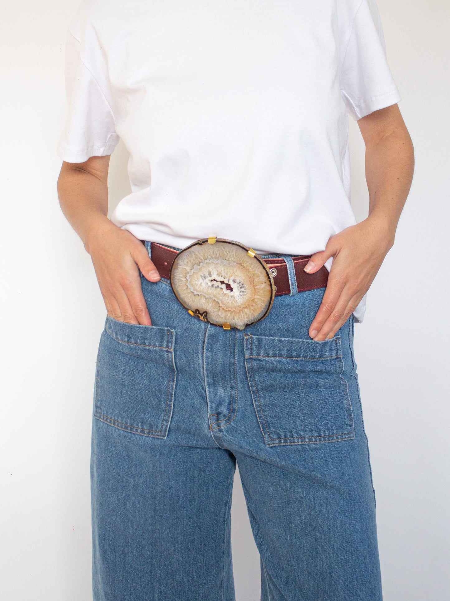 Cinto reversible 100% cuero y hebilla ágata marrón XL
