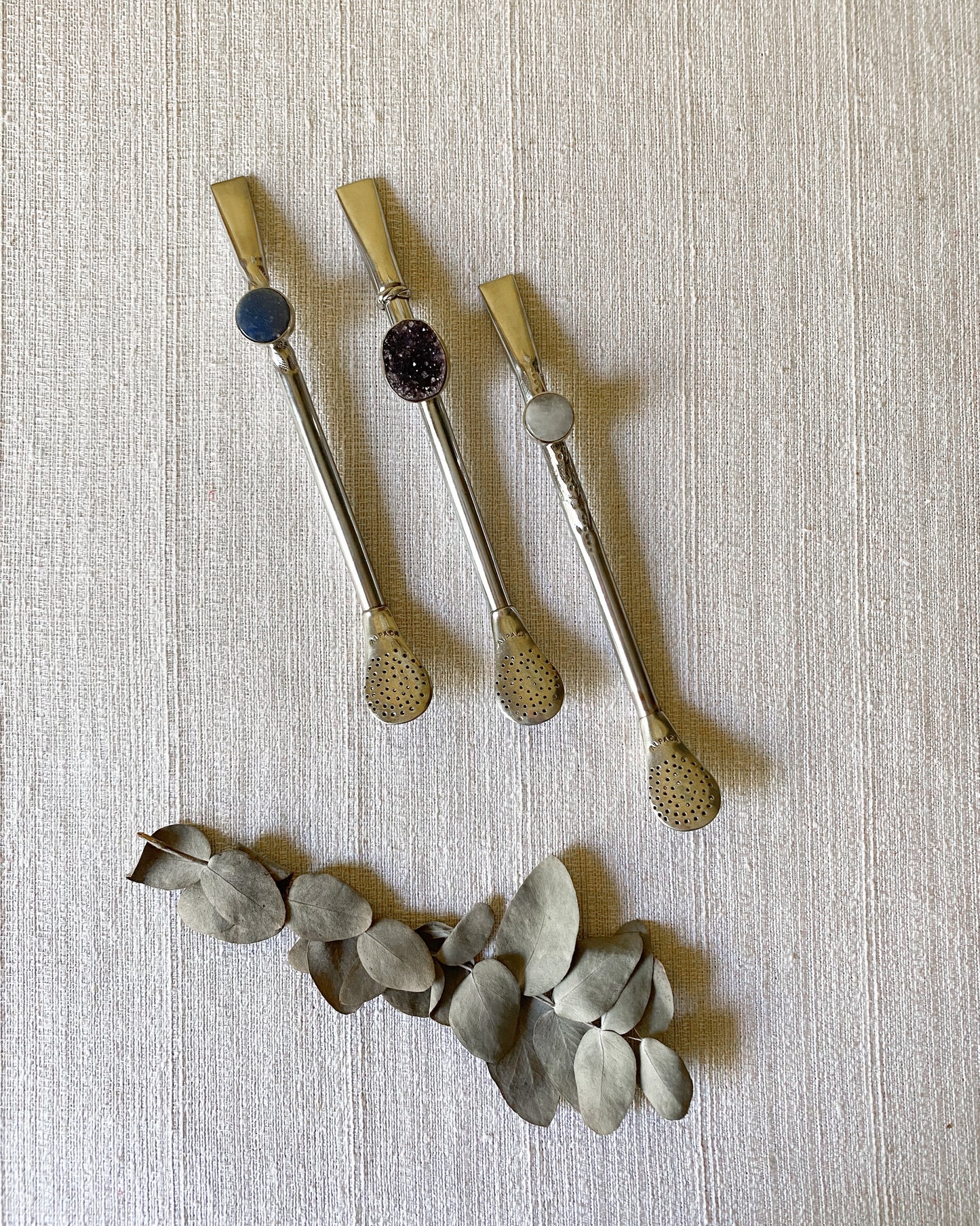 Bombilla alpaca y cuarzo rosa