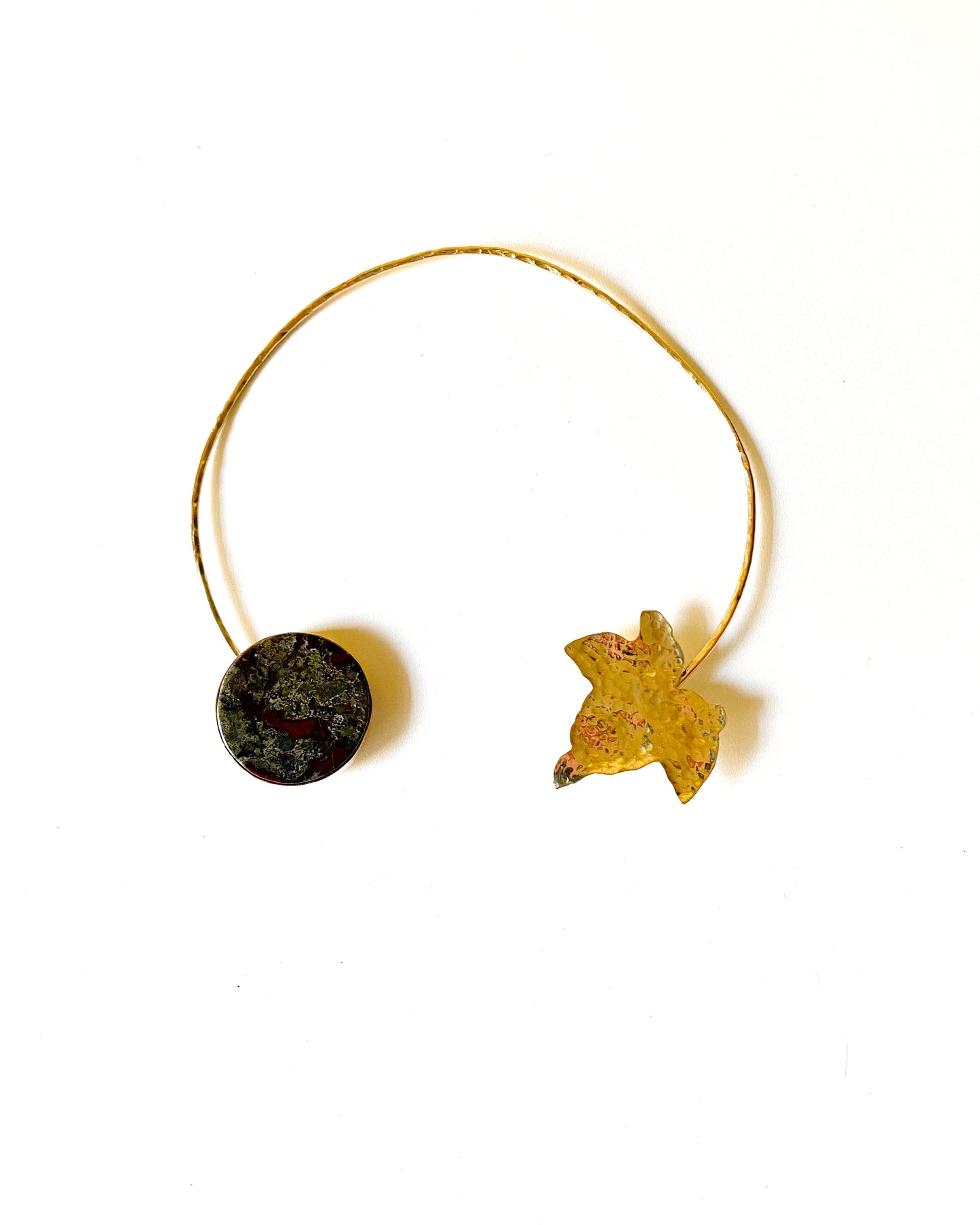 Brass and zoisite choker with ruby