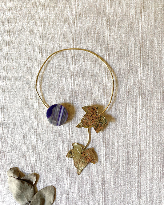 Brass and violet agate choker