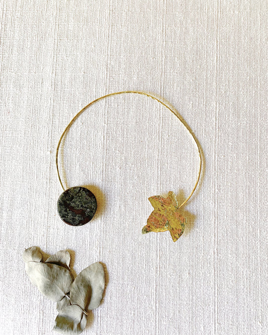 Brass and zoisite choker with ruby