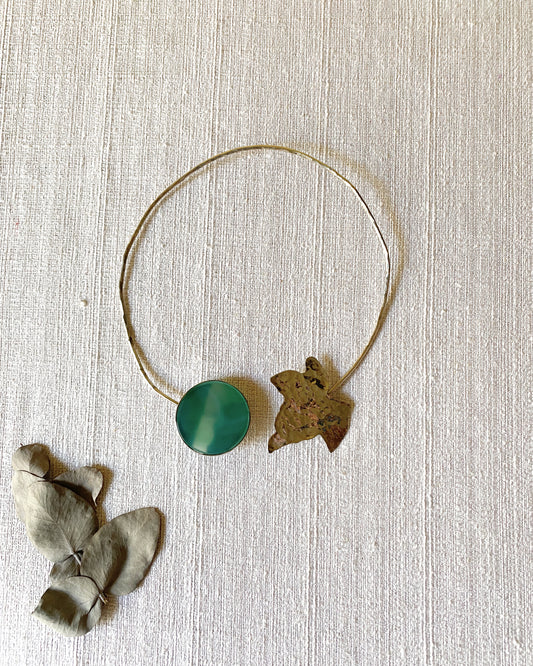 Brass and green agate choker