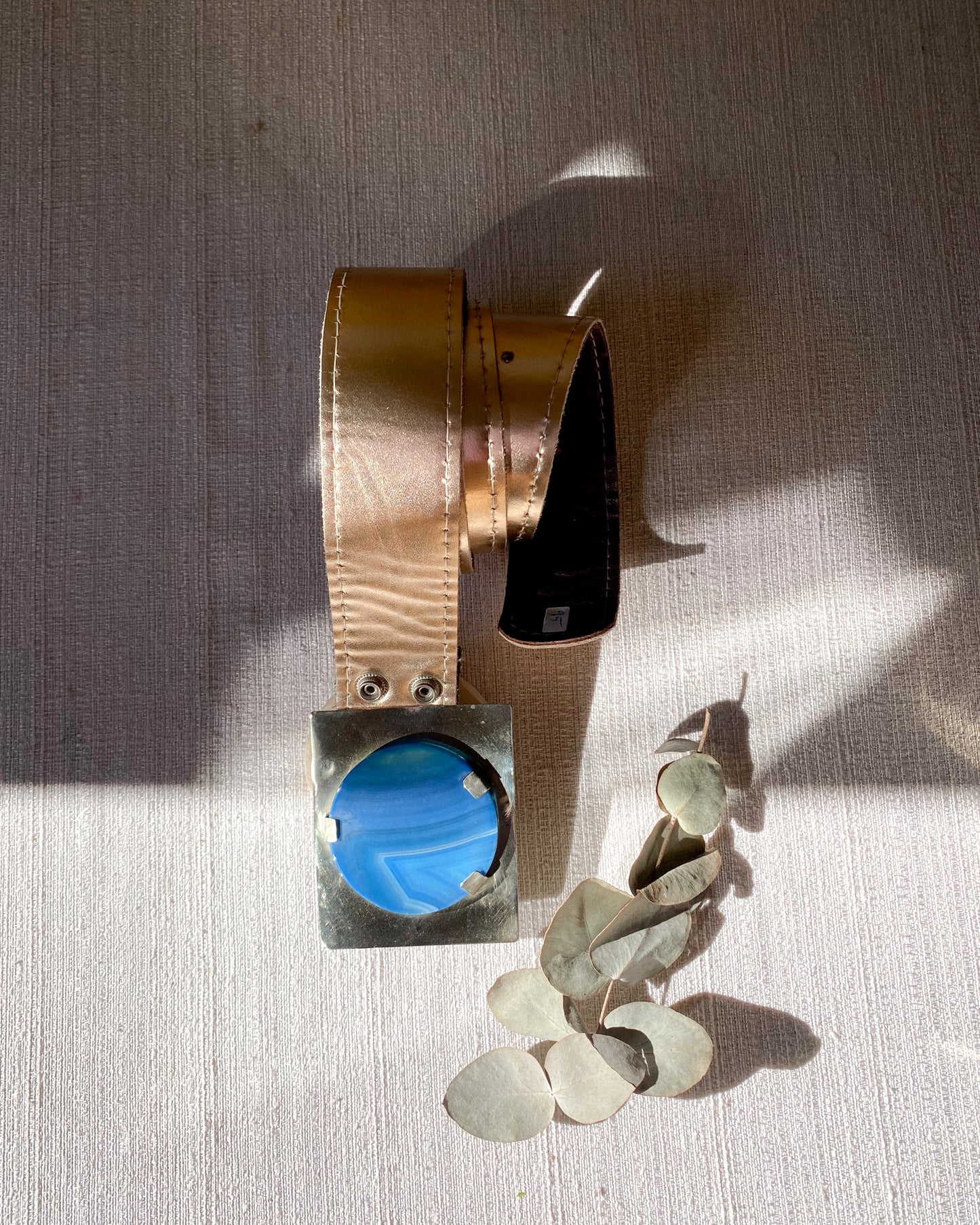 Reversible 100% leather belt and blue agate buckle